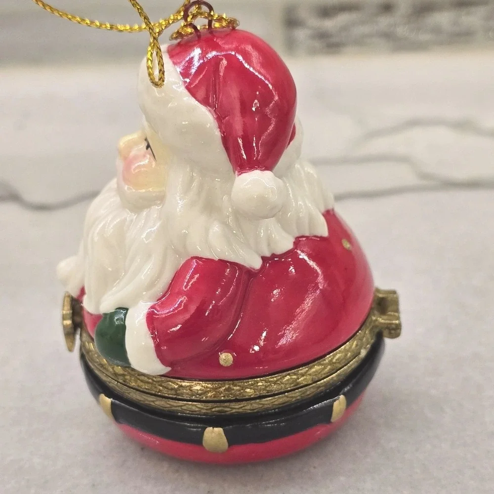 New Porcelain Santa Claus Ornament‎ Hinged Christmas Box 3 Inch Pudgy Santa 3 in